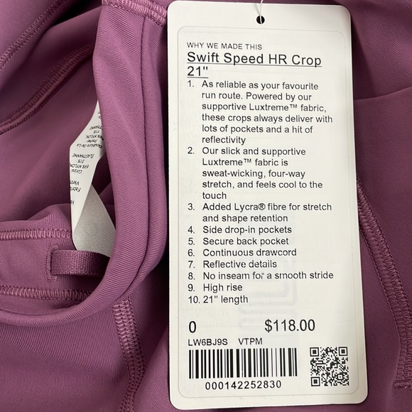 NWT Lululemon Swift Speed High-Rise Crop 21" Vintage Plum Size 0 - Picture 6 of 12